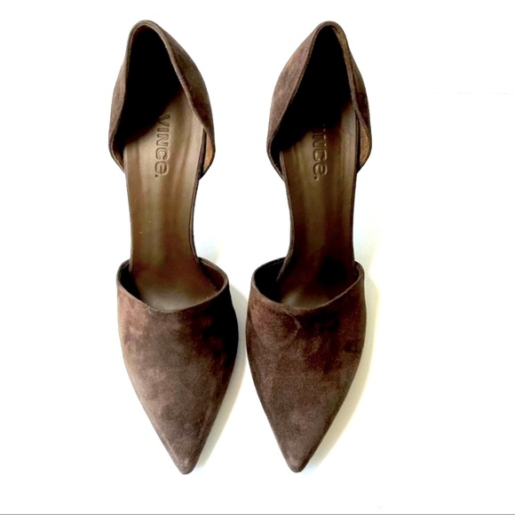 Vince Shoes - Vince 'D'Orsay' Leather Suede Dark Brown Stiletto, size 8M